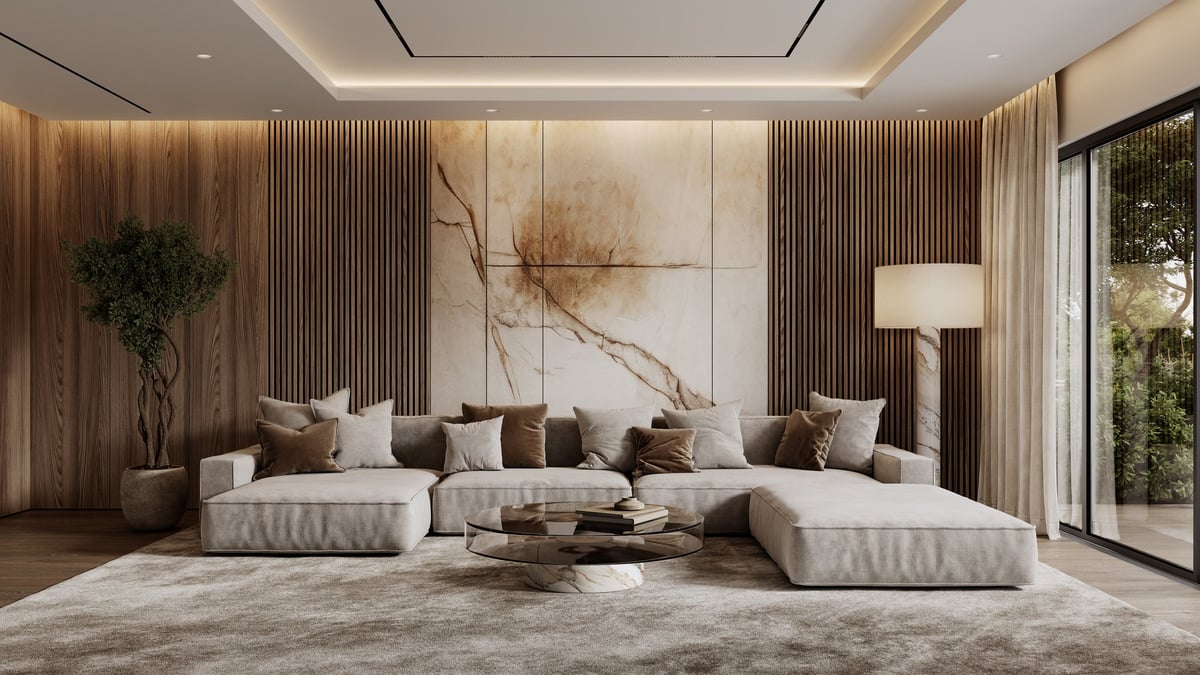 Contemporary interior with glass partitions