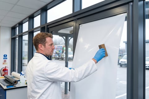 Man cleaning a large glass window or door