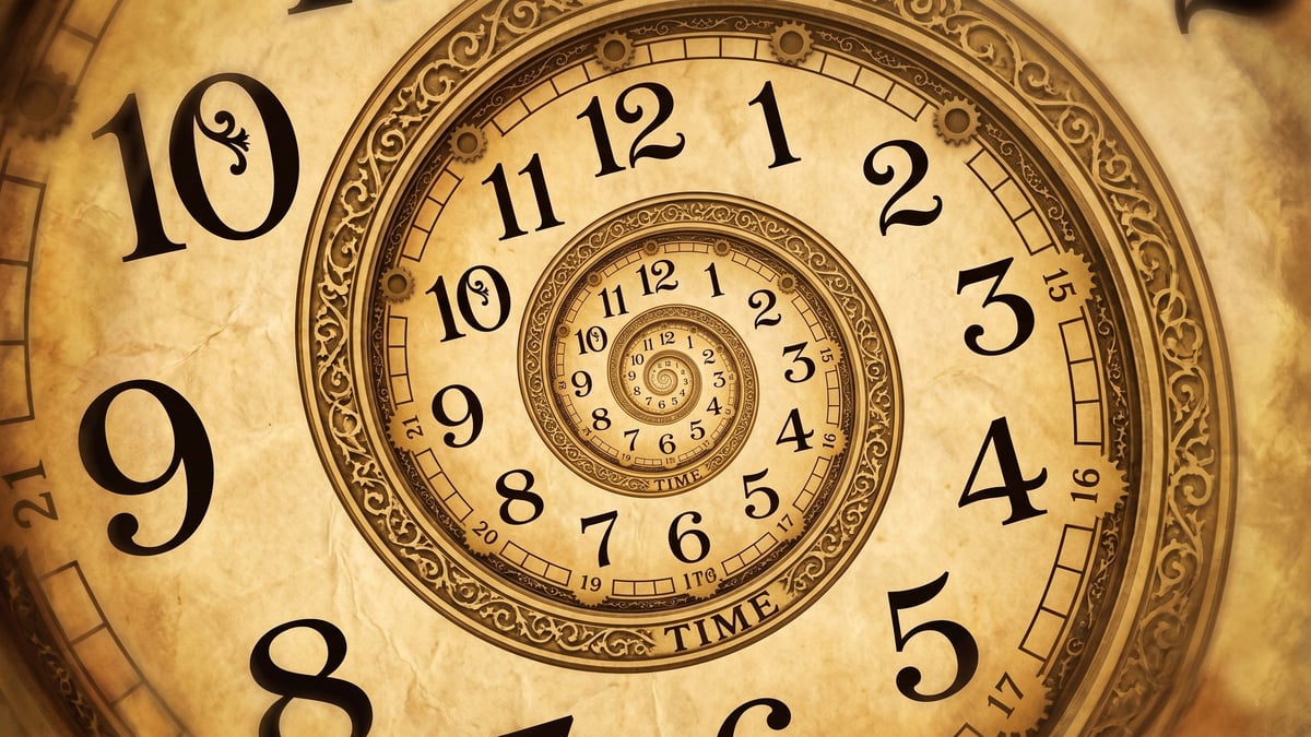 Vintage spiral clock face with ornate brass frame